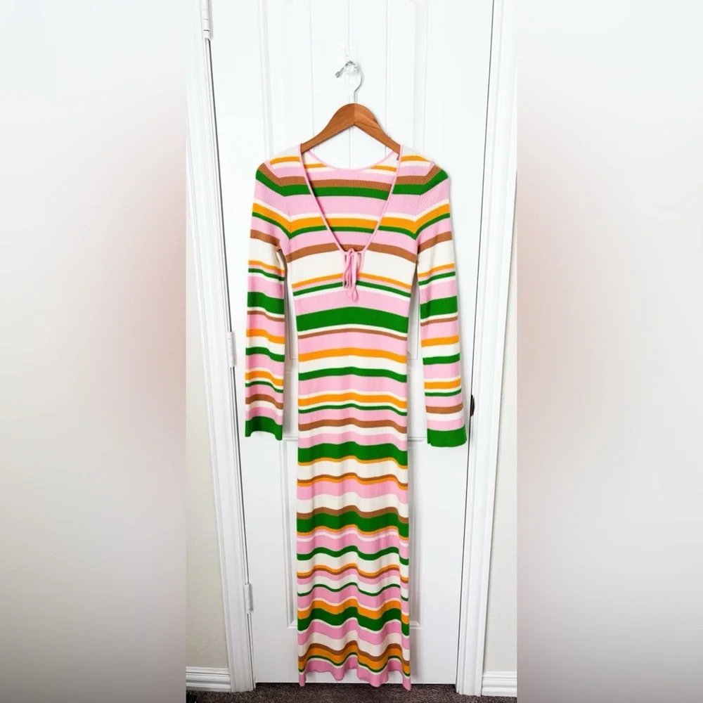 Show Me Your MuMu Vacay Maxi Dress Pink Green Stripes Size XS - Picture 2 of 3